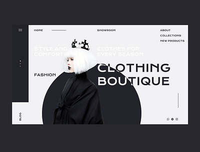 The main screen for the store black and white boutique branding concept design fashion girl graphic design home screen main screen motion graphics promo screen store style ui ux uxui web web design креатив