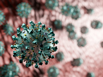 Coronavirus attack in microscopic view. 3d render attack attacking biology cells corona coronavirinae coronavirus covid covid19 danger disease epidemic flu health illness infection