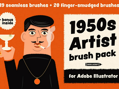 1950s Artist Brush Pack for Adobe Illustrator 1950s art artist brushes drawing grain illustration comics illustrator postcard clip art retro texture vector vintage
