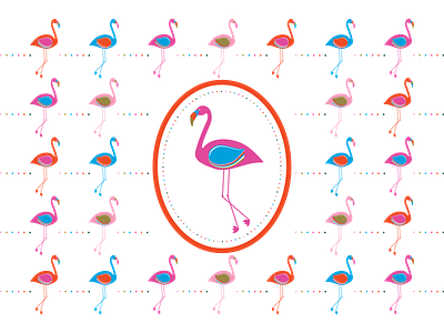 Conga Line of Flamingos birds flamingo illustration mid century tiki vector
