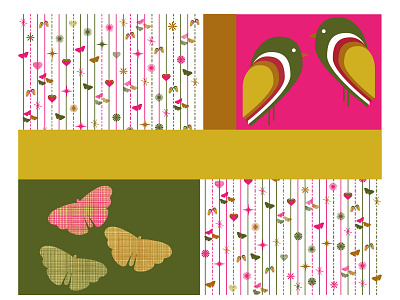 Pink Tropics birds butterfly icons illustration patterns