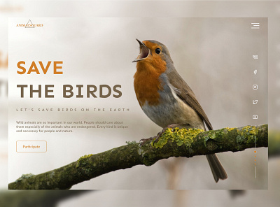 Дизайн главной страницы сайта по помощи в сохранении птиц animals design figma landing page minimal save ui ux website дизайн сайта природа птицы