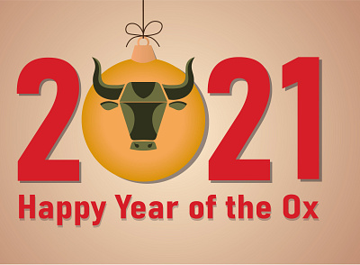 postcard happy year 2021 cow design happy new year illustration ox postcard poster vector