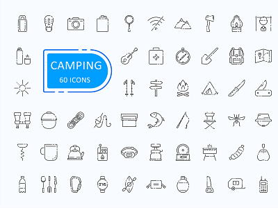Camping line icons camping design flat icon illustration line outline sign vacation vector