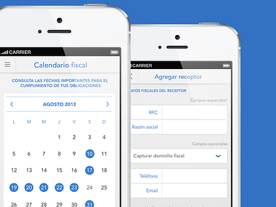Calendar and form app blue calendar electronic invoice flat form ios iphone mobile taxes white