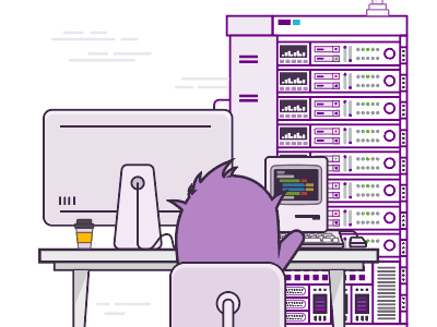 Backend development apple backend coding coffee developer drawing illustration monster purple servers services web