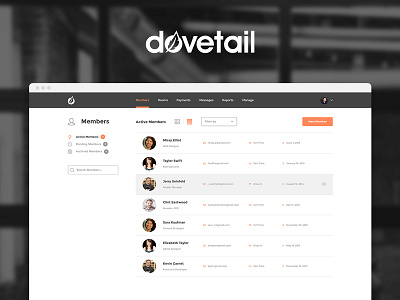 New Dovetail UI Design application coworking flat simple software user interface web web app