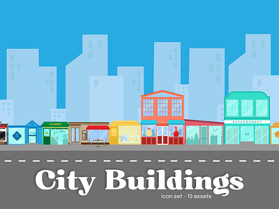 City Buildings asset barbershop bookstore boutiques branding building buildings coffee shop design digital design flowers graphic design illustration illustrator inspiration sales salesforce supermarket vector vector illustration