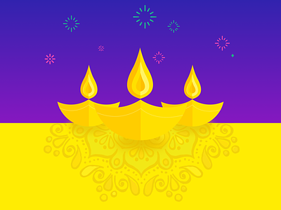 Happy Diwali! design diwali fireworks flat pink purple yellow