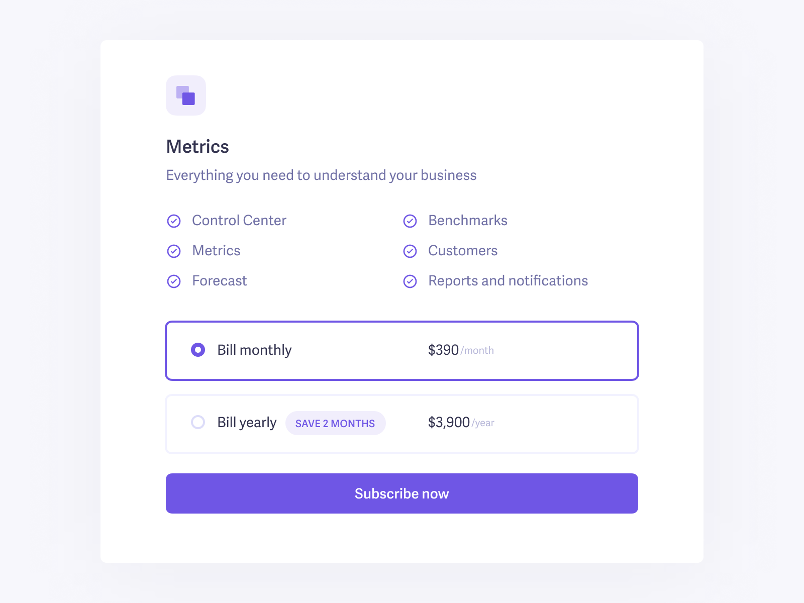 Select billing period by Martin Rariga for Baremetrics on Dribbble