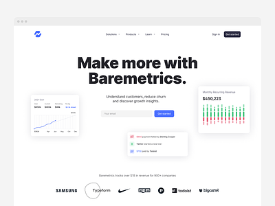 Baremetrics · Marketing page redesign baremetrics design landing page marketing site startup