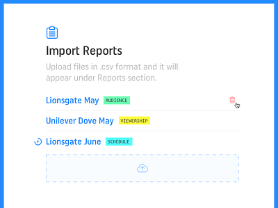 041 –– File Upload analytics audience dailyui file import panel schedule ui upload ux viewership widget