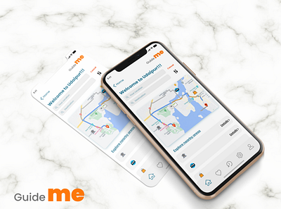 Guideme | Location Tracker UI Design | Visual App Design adobe xd app design application design application ui dribbble shots experience map location tracker map ui minimalistic mobile app design screen simple clean interface ui ui design uiux user experience user experience design user experience designer user interface design visual design