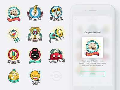 Sport badge set for training app achievement app awards badge game icon illustration sport training