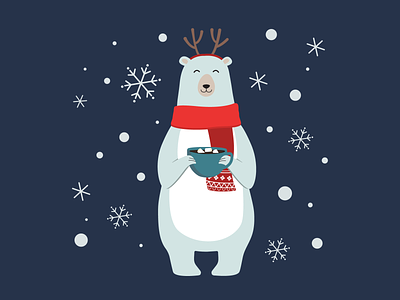 Christmas polar bear animal bear cacao christmas digital illustration flat illustration graphic design marshmallows polar bear red scarf series bears snow vector warm drink winter