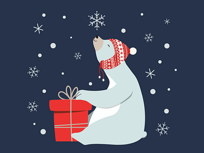 Happy polar bear bear christmas flat illustration gift graphic design hat illustration meduza dsgn polar bear series bears snow snowflake vector winter