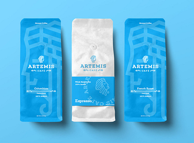 Artemis Cafe branding design logo packaging typography