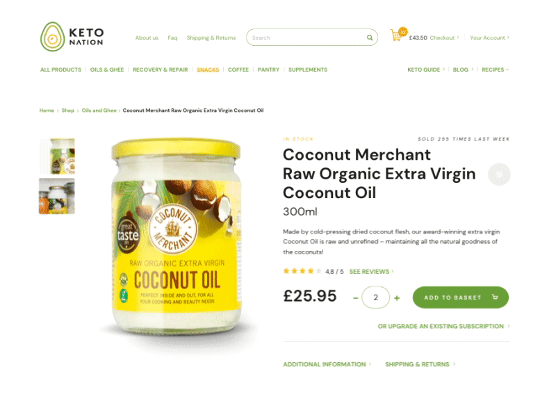 Keto Nation E-commerce | product page animation