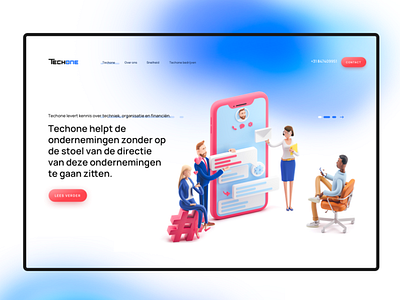 Techone - homepage design 3d 3d ilustration blue callcenter characters dutch gradients it mobile office telephone website