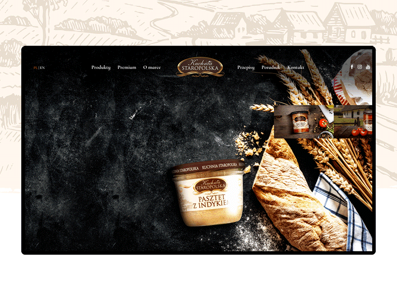 Kuchnia Staropolska - Producer of meals website | top animation agriculture animations bread chef cuisine farm homepage illustration landing page meat polish preserves sketches village vintage