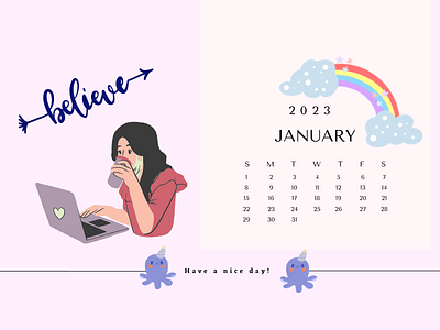 January 2023 Desktop Wallpaper animation art background design desktop dribble girly graphic design image ui ux wallpaper