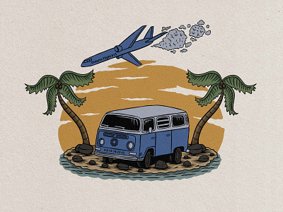 van beach badge vintage hand drawn design illustration