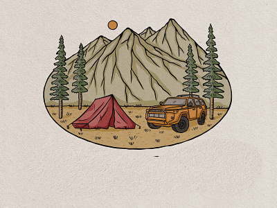 camp fire moutain badge vintage hand drawn design illustration character design design flat illustration logo minimal vector