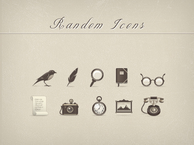 Icons 2 bird camera clock feather glasses lens notebook paper phone picture retro