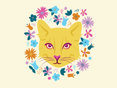Pretty Kitty bright cat colorful drawing floral flowers illustration illustrator pet portrait