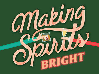 Making Spirits Bright bright calligraphy cheers christmas christmas card colorful hand lettering holiday illustration illustrator lettering print retro ribbon type typography work in progress