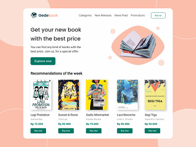 Online Bookstore Landing Page book books bookstore dekstop green hero section landingpage mockup online store pink signup