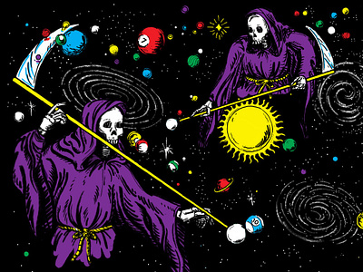 Here for a good time, not a long time billiards illustration ink photoshop planets pool procreate reaper skeleton space