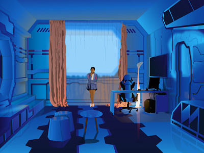 Into The Room adobe illustrator blue girl illustraion light pc room window