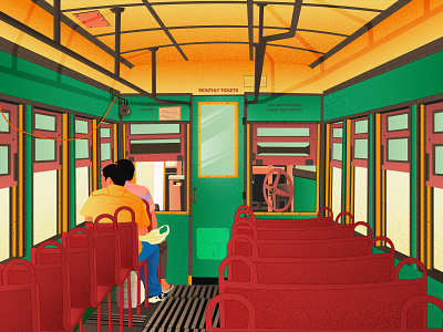 Tram Traveler's adobe illustrator art green illustraion man tram window yellow