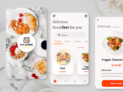 Breakfast android design apps apps design breakfast cool design figma food food illustration illustrator orange orders pastel color simple ui design uiux uiuxdesign ux design