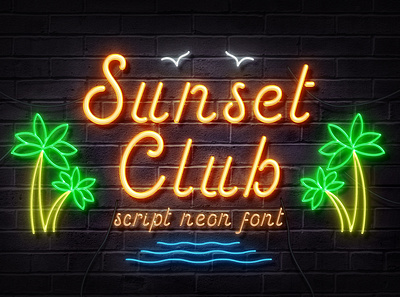 Sunset Club - Script Neon Font branding club film font light light signpost modern neon poster product design quote script signpost store sunset title