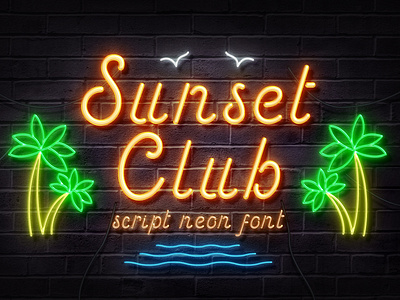 Sunset Club - Script Neon Font branding club film font light light signpost modern neon poster product design quote script signpost store sunset title