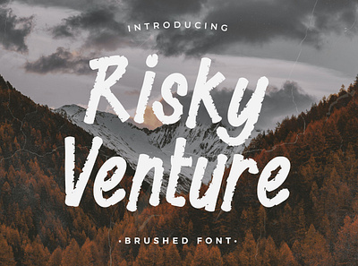 Risky Venture - Display Brush alternates apparel branding brush font decoration display ligature mockup mug multilingual numeral packaging powerful quotes social media t shirt uppercase