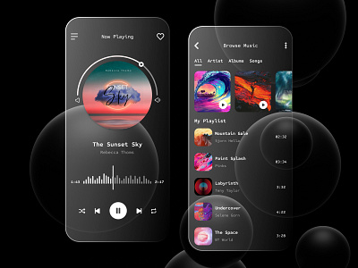 Glassmorphism Music Player App app application dark darkmode design glass glassmorphism music musicplayer style ui ux