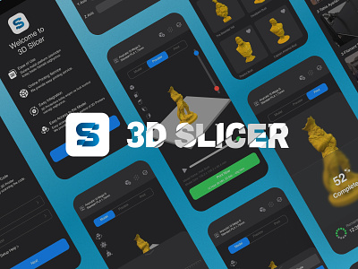 3D Slicer / 3D printer App 3d 3dprinter 3dstore app application branding darkmode design figma free freebie mobile mobileapp newapp slicer stl store ui unique ux