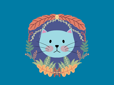 Blue blue blue cat character design drawing iartbook illustration plants procreate vector