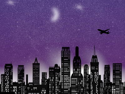 Night with luv airplane beautiful dark draw drawing drawings illustration night procreate silhouette sky skyline skylines star vector