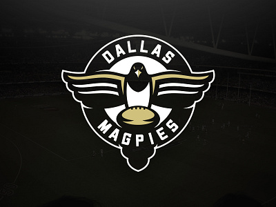 Dallas Magpies aussie rules football badge bird black circle dallas gold logo magpies sports white wings