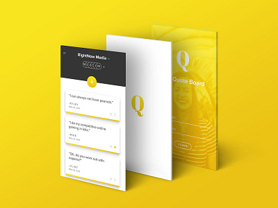 The Quote Board app design group login mobile mockup post quote screens social ui yellow