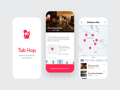 Tab Hop app bar branding clean design drinks hop identity mobile screens tab ui ux