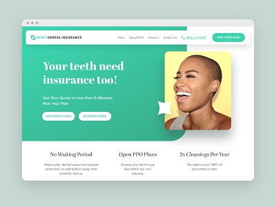 Mint Dental Insurance branding clean dental dentistry design desktop green health insurance leaf logo mint minty parallax smile sparkle teeth ui ux website