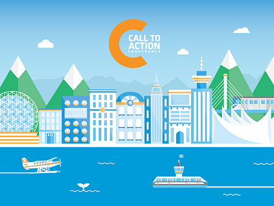 CTA Conference buildings city conference harbour centre illustration mountains science world sea bus sea plane skytrain unbounce vancouver