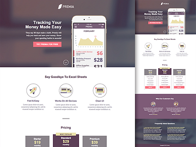 Premia - Unbounce Click Through Template accounting click through design icons interactive landing page marketing pricing responsive template ui web design