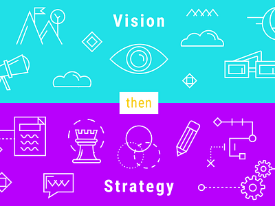 Vision then Strategy abstract chess culture design graphic design icon iconography illustration leadership strategy telescope type typography ui vision web web design