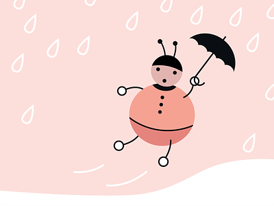 Wind and rain ai bugs cute editorial illustration illustration minimal pastel soft spring springtime vector